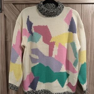 Vintage Esprit sport Multicolor Geometric Turtleneck Sweater